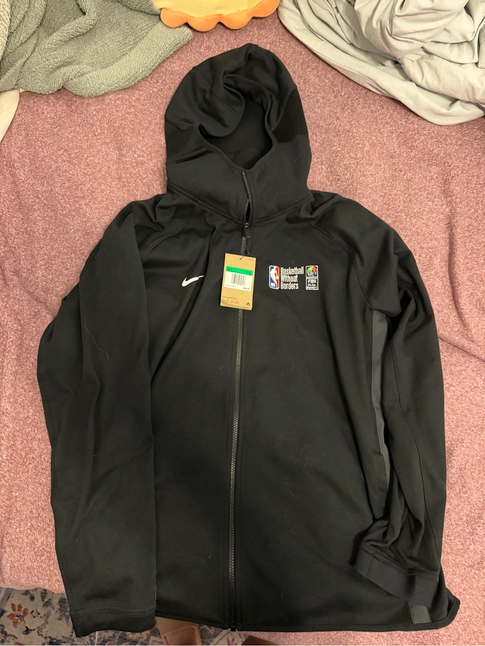 Nike Black Full-Zip Hooded Jacket with NBA Basketball Without Borders Patch